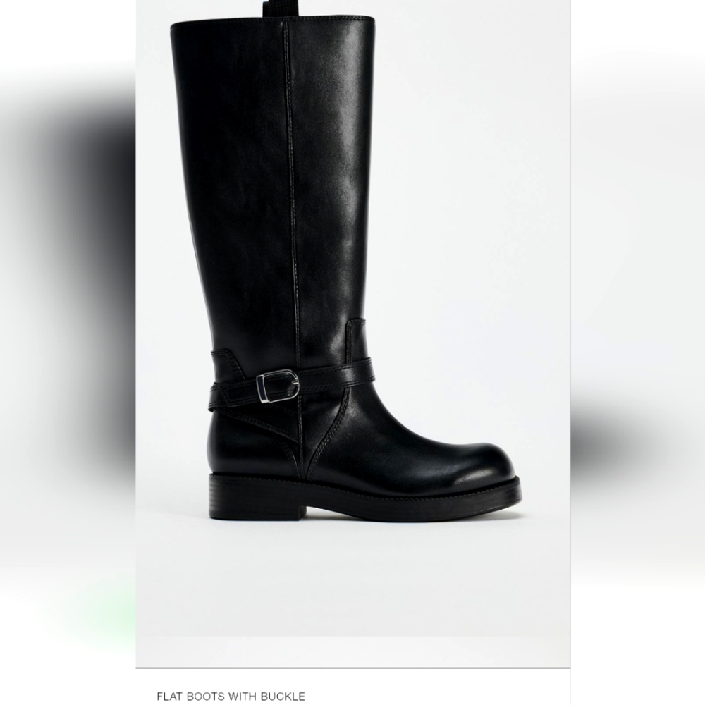 Zara flat equestrian style boots with buckle